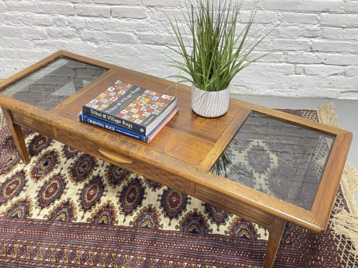 mid century modern walnut smoked glass coffee table by lane furniture 4987