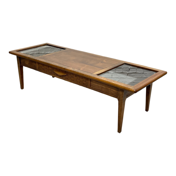 mid century modern walnut smoked glass coffee table by lane furniture 5827