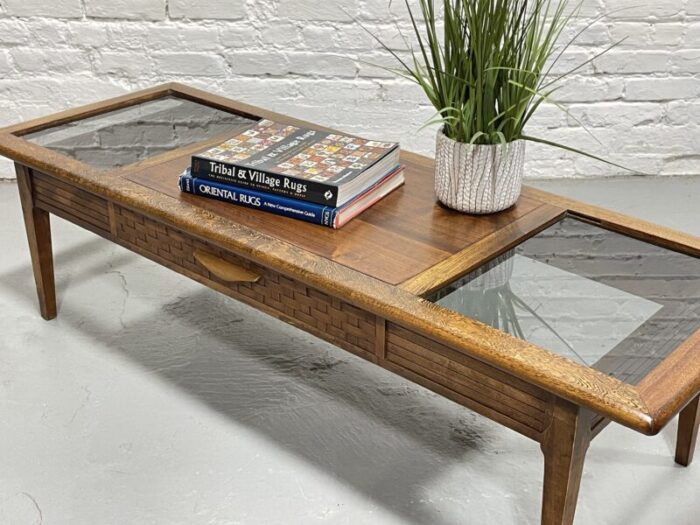 mid century modern walnut smoked glass coffee table by lane furniture 8930