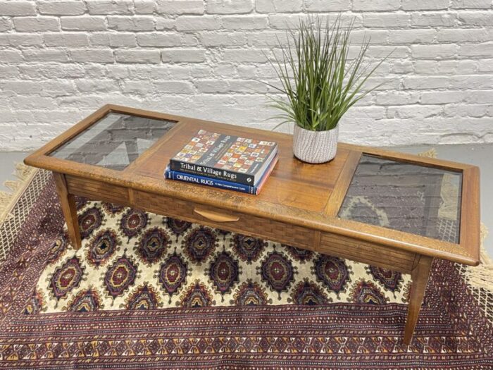 mid century modern walnut smoked glass coffee table by lane furniture 9641