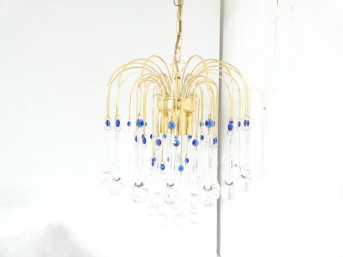 mid century murano waterfall chandelier in brass and glass 1345