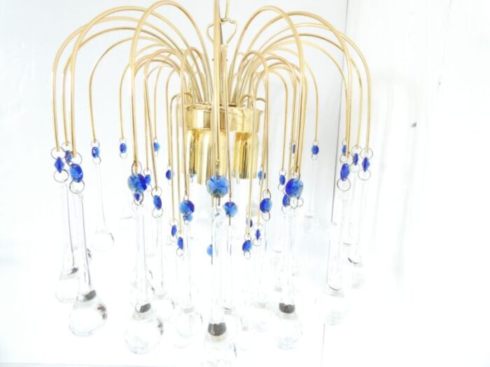 mid century murano waterfall chandelier in brass and glass 2460