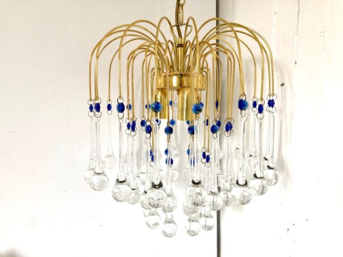 mid century murano waterfall chandelier in brass and glass 4404