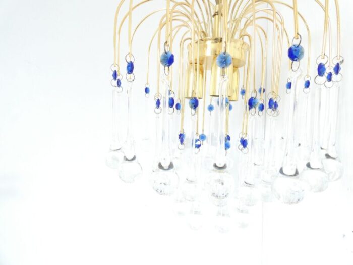 mid century murano waterfall chandelier in brass and glass 4899