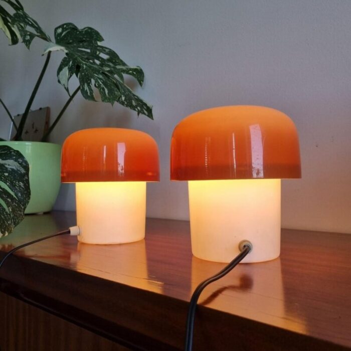 mid century mushroom table lamps by luigi massoni for guzzini and meblo yugoslavia 1970s set of 2 0381