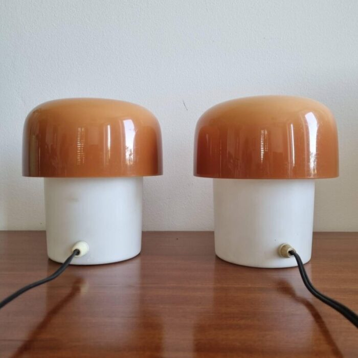 mid century mushroom table lamps by luigi massoni for guzzini and meblo yugoslavia 1970s set of 2 0808