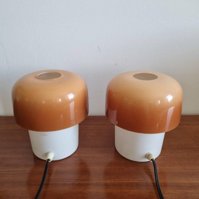 mid century mushroom table lamps by luigi massoni for guzzini and meblo yugoslavia 1970s set of 2 3973