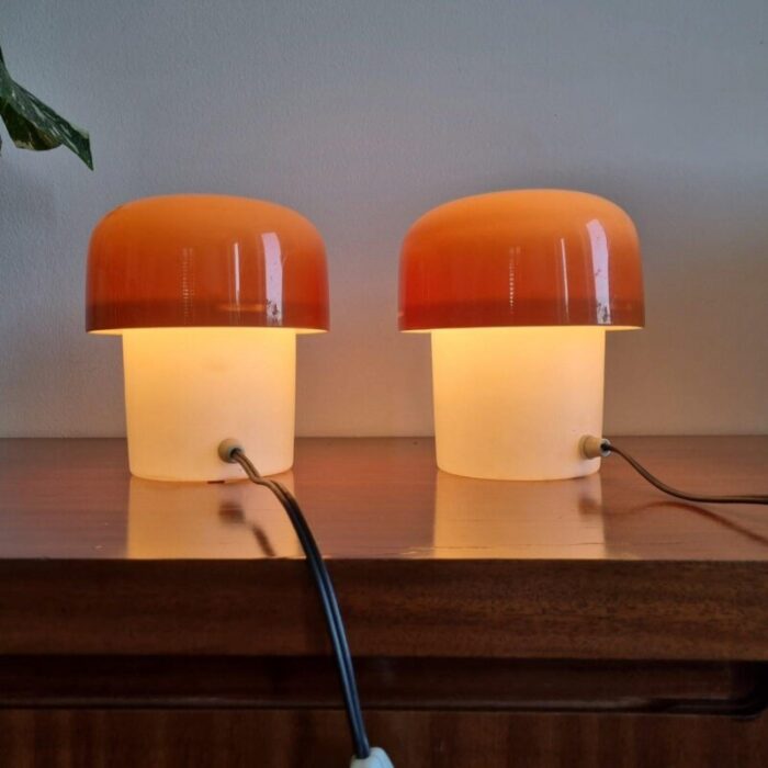 mid century mushroom table lamps by luigi massoni for guzzini and meblo yugoslavia 1970s set of 2 4252