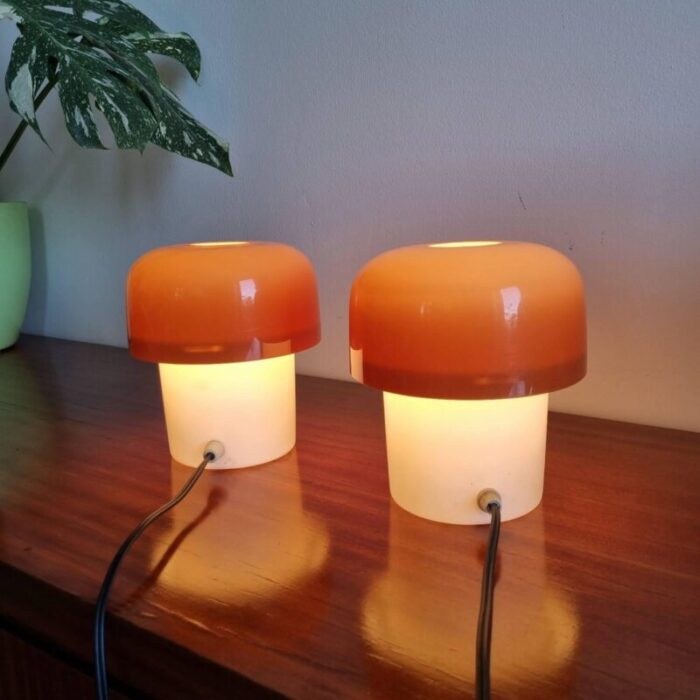 mid century mushroom table lamps by luigi massoni for guzzini and meblo yugoslavia 1970s set of 2 9288