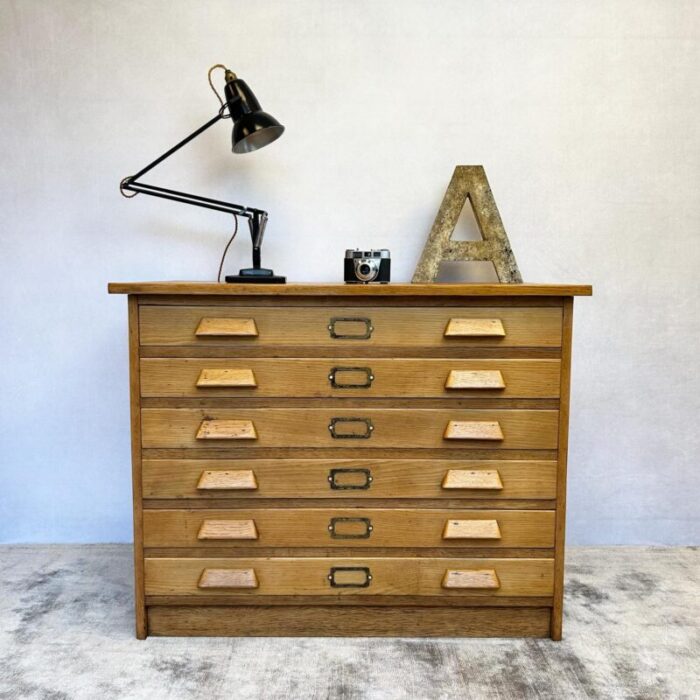 mid century oak plan chest architects drawers 3550