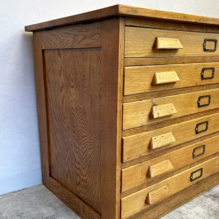 mid century oak plan chest architects drawers 3947