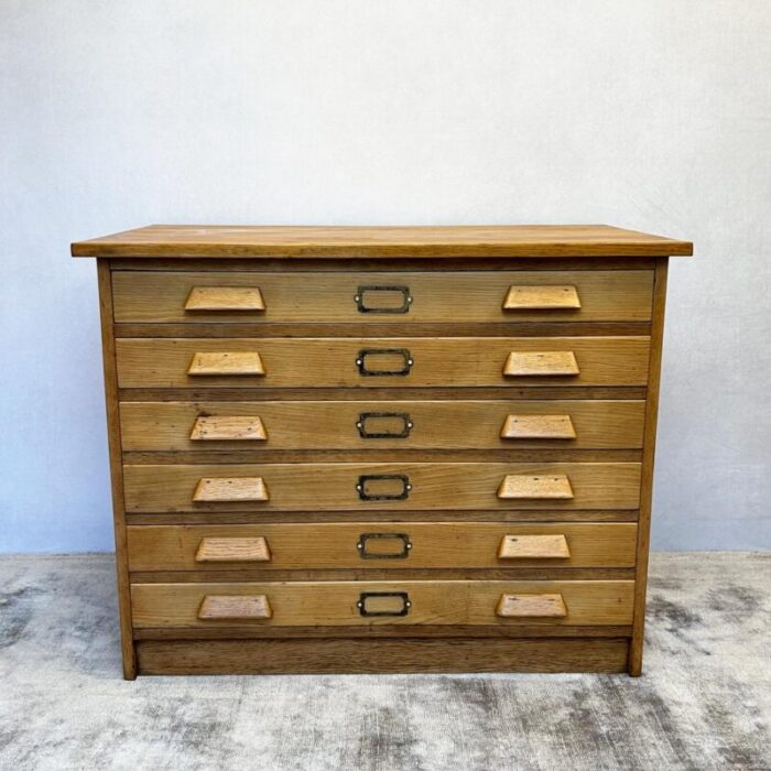 mid century oak plan chest architects drawers 9157