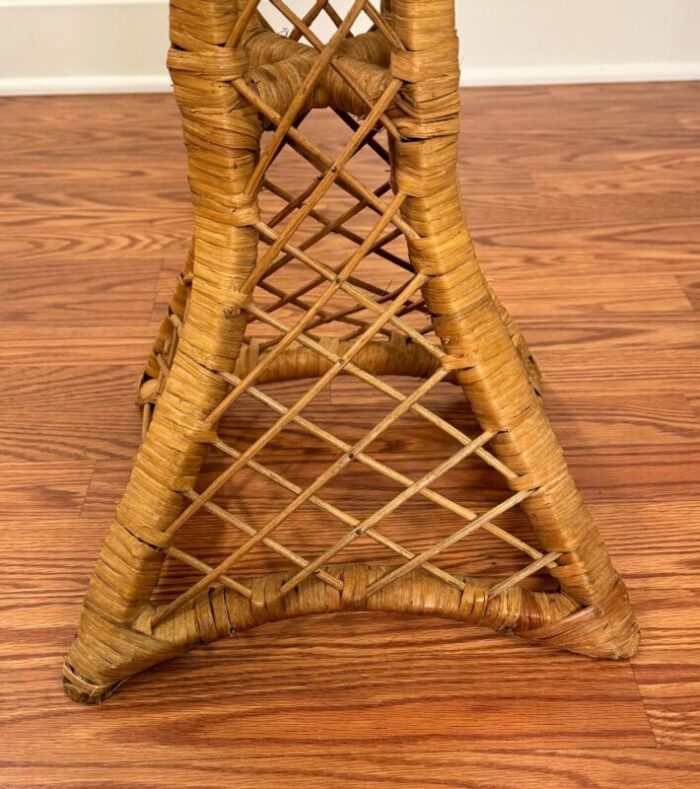 mid century rattan and wicker plant stand extra large 0302