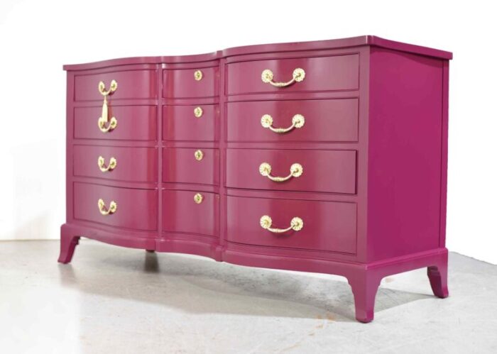 mid century serpentine front dresser by thomasville in purple newly painted 2524