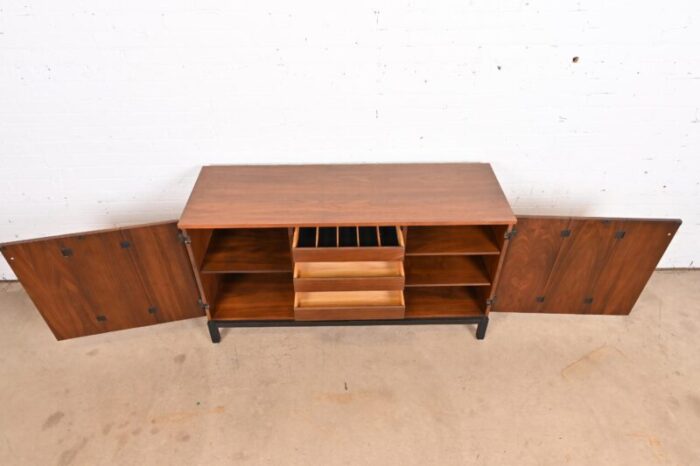 milo baughman for directional walnut and ebonized sideboard credenza 1960s 0270