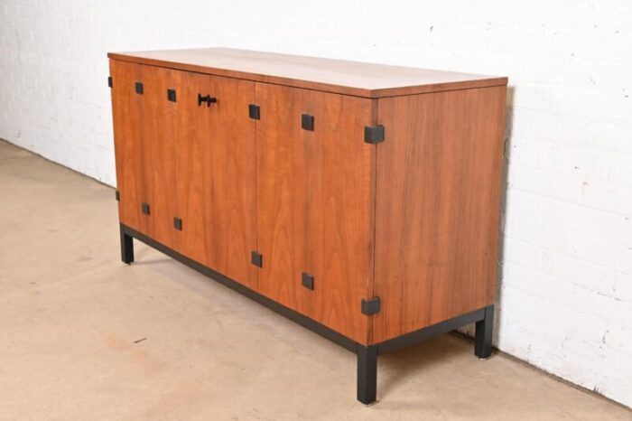 milo baughman for directional walnut and ebonized sideboard credenza 1960s 3387