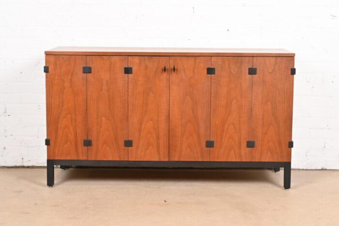 milo baughman for directional walnut and ebonized sideboard credenza 1960s 4805