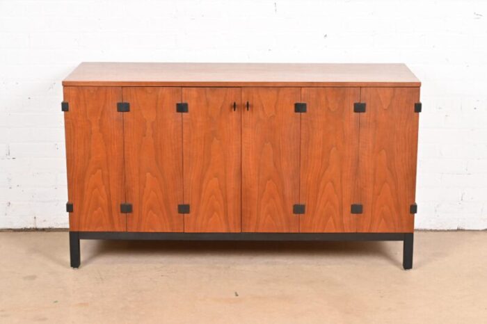 milo baughman for directional walnut and ebonized sideboard credenza 1960s 7037