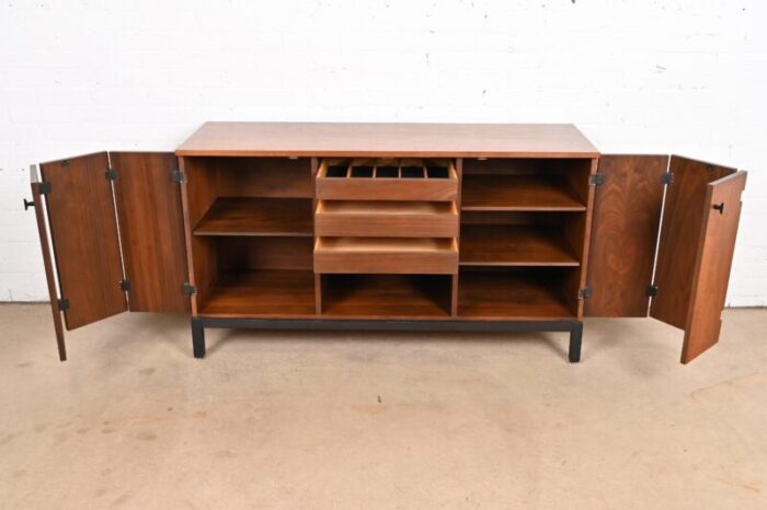 milo baughman for directional walnut and ebonized sideboard credenza 1960s 9594