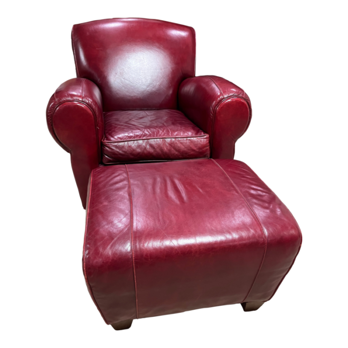 mitchell gold bob williams manhattan club chair in red leather with ottoman 9160