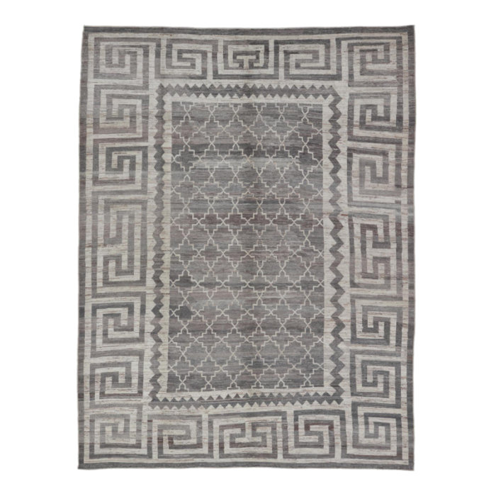 modern hand knotted khotan rug in wool with sub geometric and greek key design 2062