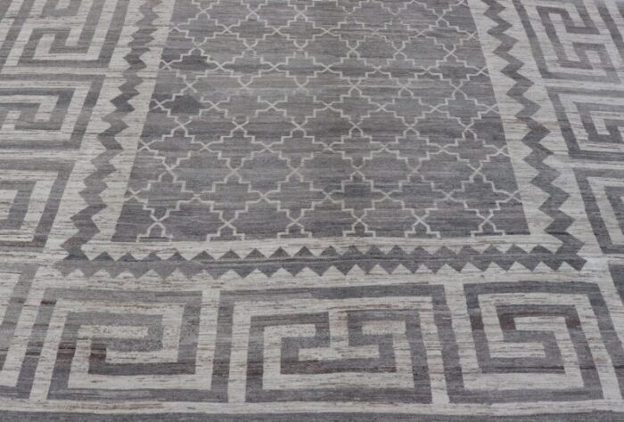 modern hand knotted khotan rug in wool with sub geometric and greek key design 5751