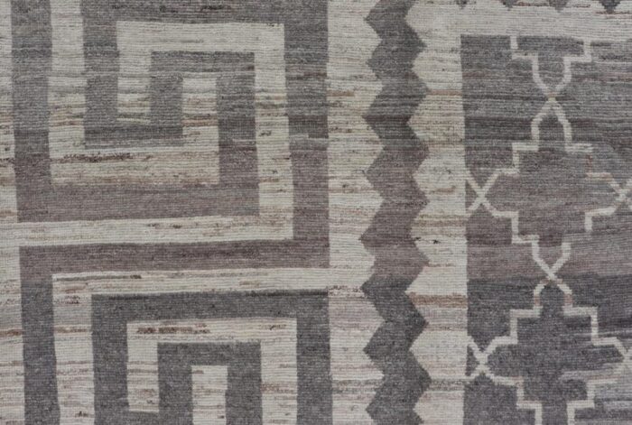 modern hand knotted khotan rug in wool with sub geometric and greek key design 8619