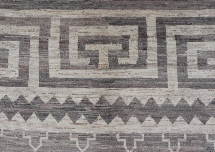 modern hand knotted khotan rug in wool with sub geometric and greek key design 9659