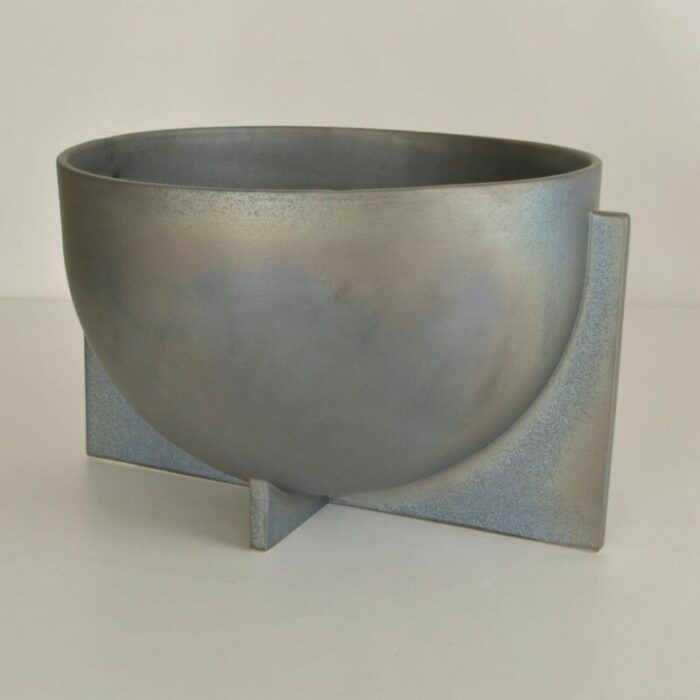 modern sculptural ceramic vases in metallic grey glaze 2010s 3