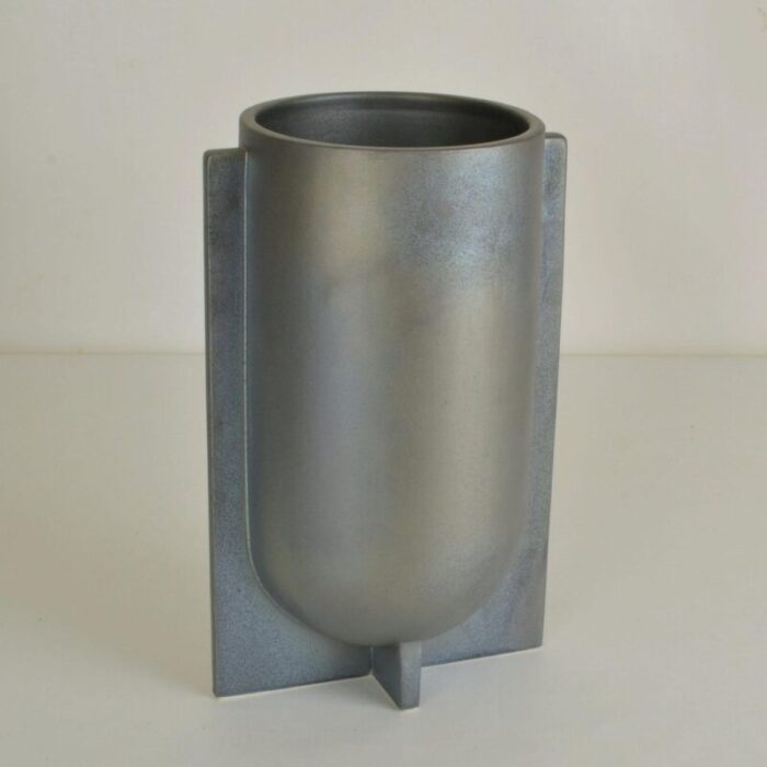 modern sculptural ceramic vases in metallic grey glaze 2010s 4