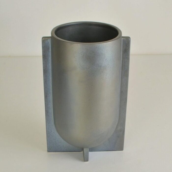 modern sculptural ceramic vases in metallic grey glaze 2010s 6