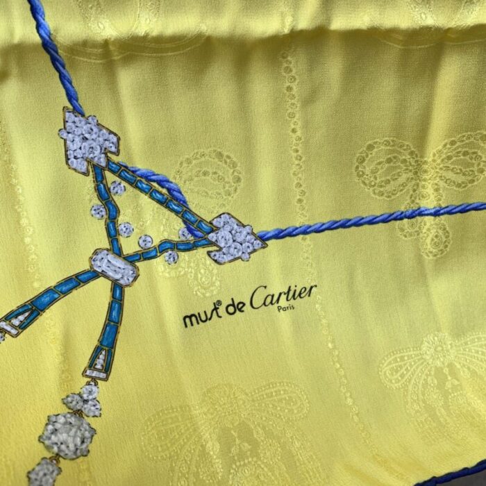 must de cartier vintage yellow jacquard silk scarf jewels 9880