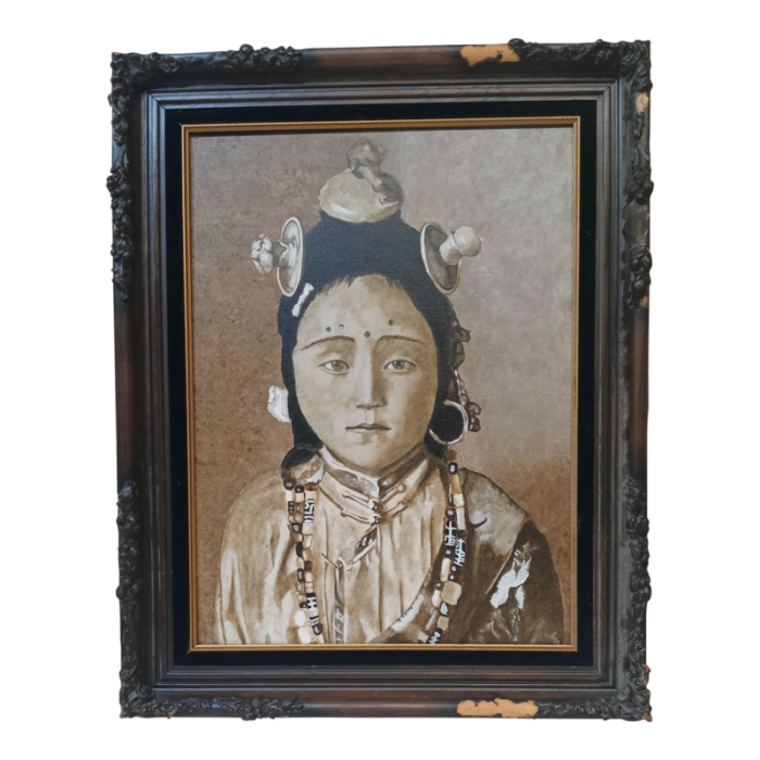 mystical and unusual painting of an asia oceania lady framed 9958