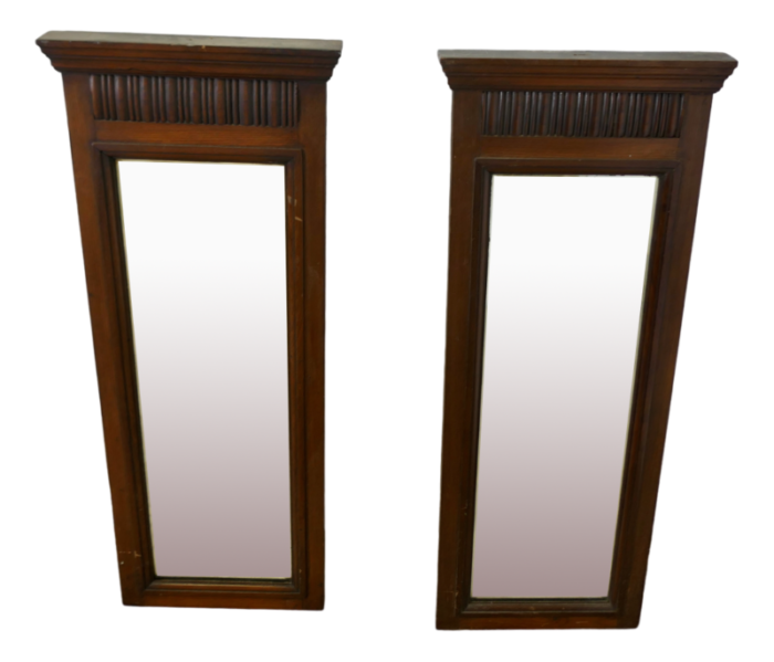 narrow edwardian walnut mirrors 1890s set of 2 4375