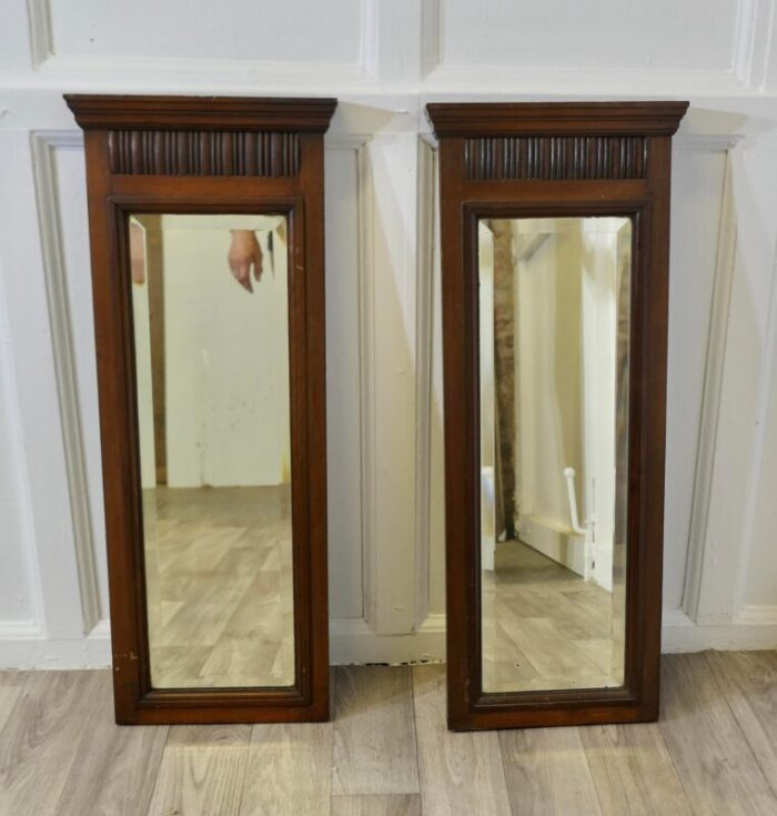 narrow edwardian walnut mirrors 1890s set of 2 6057