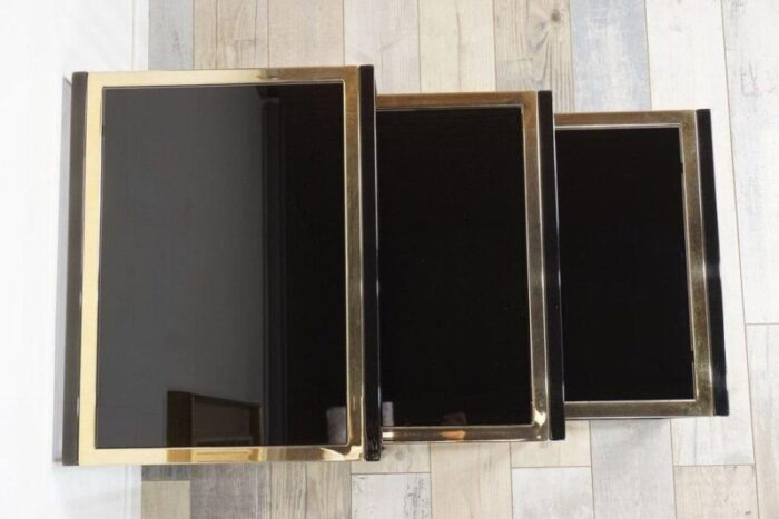 nesting tables in black with gold plated metal foot 1970s set of 3 1138