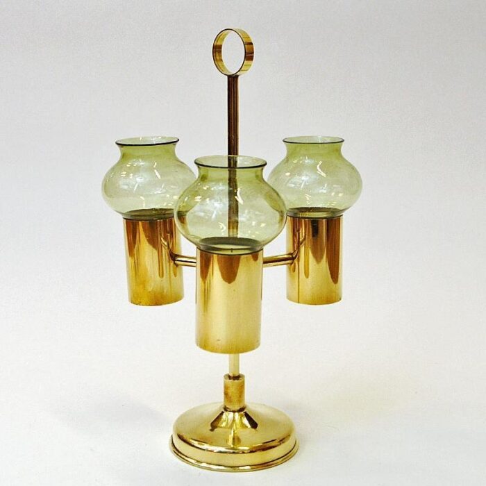 norwegian green shades brass candleholder 1960s 2