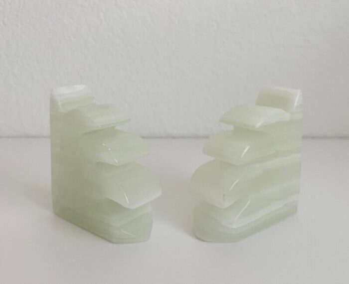 onyx carved botanical bookends 1950s pair 5098