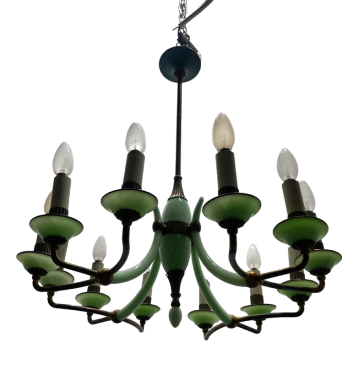 opaline glass bronze chandelier 1950s 6625