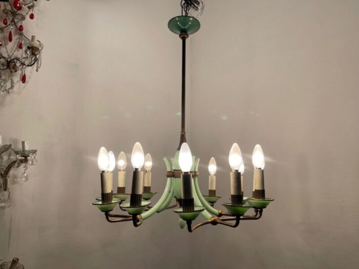 opaline glass bronze chandelier 1950s 6705