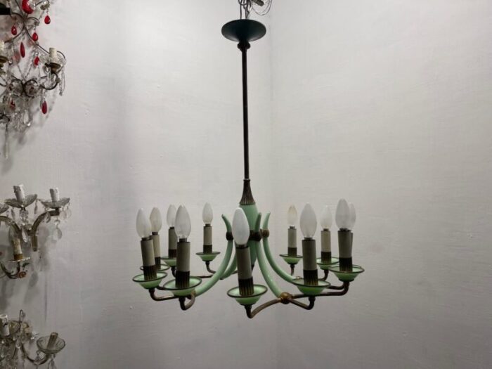 opaline glass bronze chandelier 1950s 8114