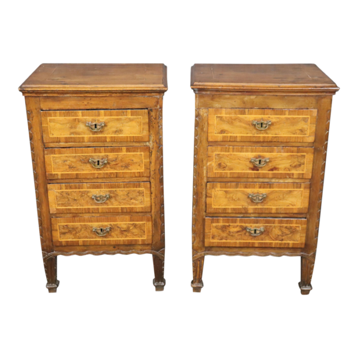 pair 18th century italian 4 drawer nightstands side cabinets in olivewood 5677