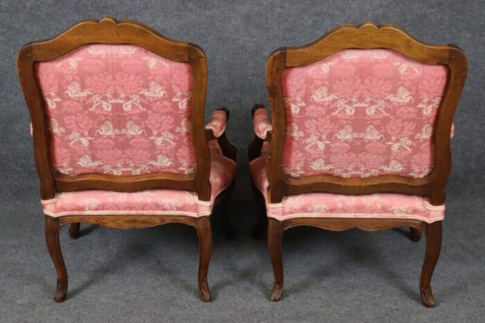 pair antique 1850s era french louis xv style armchairs with griffon upholstery 1595