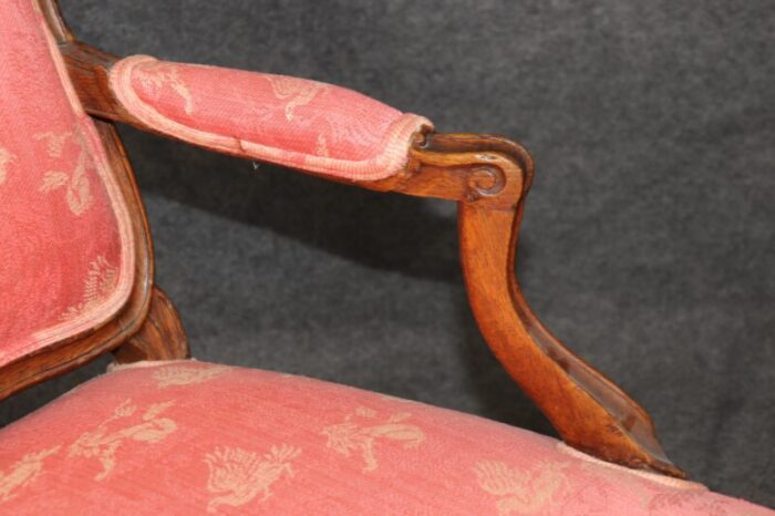 pair antique 1850s era french louis xv style armchairs with griffon upholstery 3557