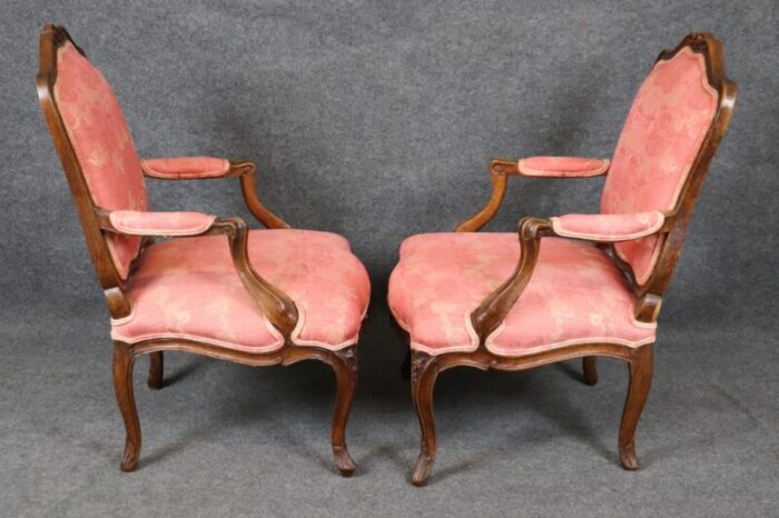 pair antique 1850s era french louis xv style armchairs with griffon upholstery 5016