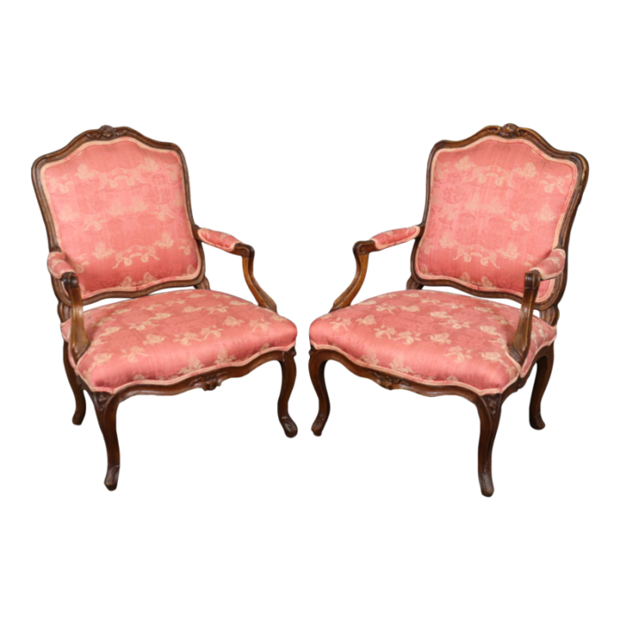 pair antique 1850s era french louis xv style armchairs with griffon upholstery 5551