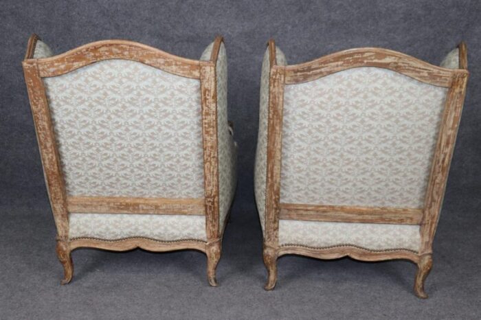 pair antique 1890s era french louis xv style wingback chairs nailhead trim 1764