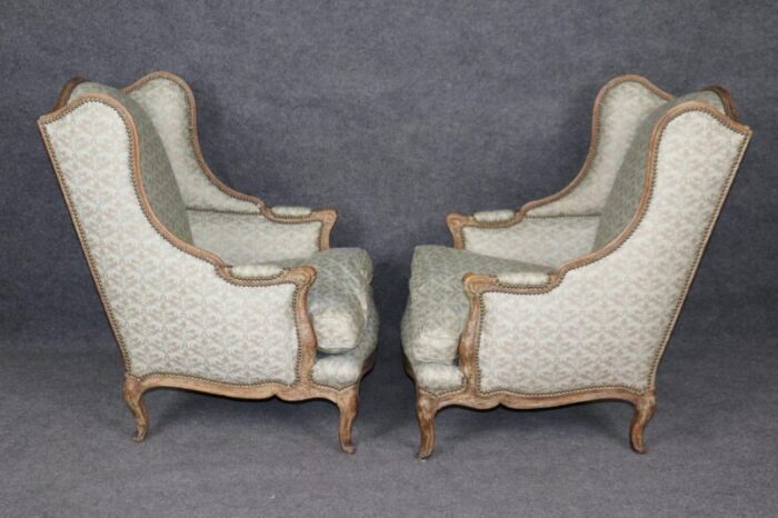 pair antique 1890s era french louis xv style wingback chairs nailhead trim 3015