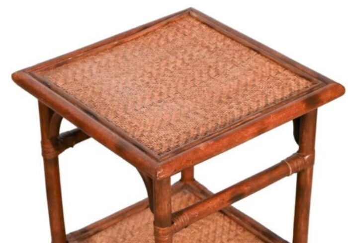 pair bamboo and rattan two tier side tables 2606