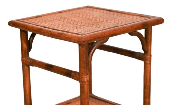 pair bamboo and rattan two tier side tables 3514